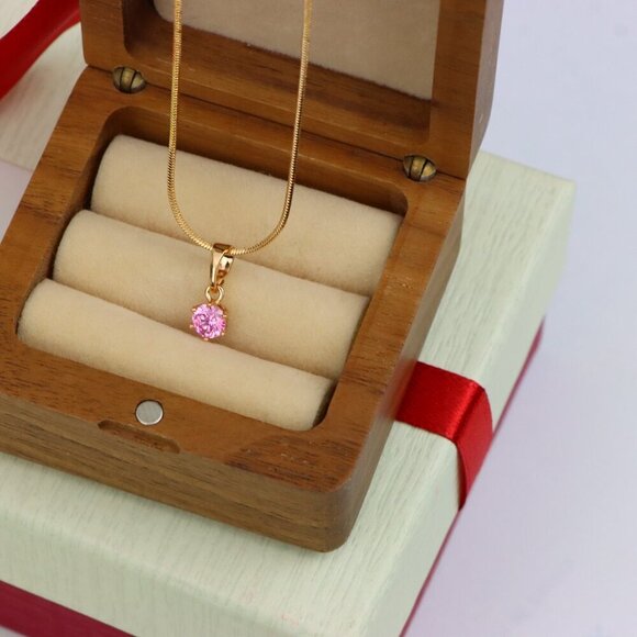 "Mini Rose Gold Pendant with Pink Round Stone in Prong Setting, XPPT1492 - Picture 10 of 13